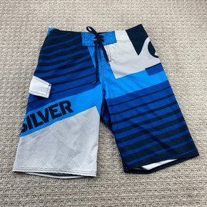 QUIKSILVER Swim Trunks Men 30 Blue Gray Bathing Suit Board Shorts Surfing Surfer